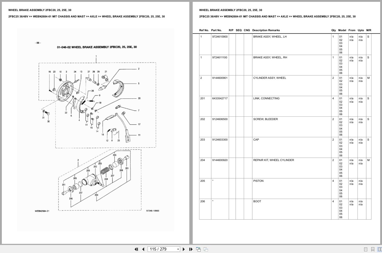Mitsubishi Forklift 2FBC25 36V 48V Chassis Mast Europe Parts Catalog WEBN2684 01 (2)