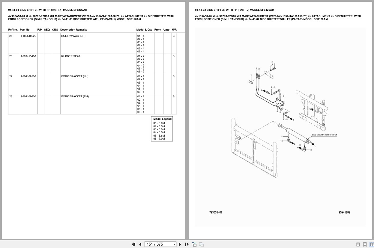 Mitsubishi Forklift 4V135A50 70 M Mast Attachment (V120A4V135A4A150A50 70) Europe Parts Catalog 98798 92B10 (2)