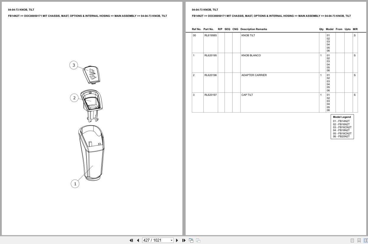 Mitsubishi Forklift FB14N2T Chassis Mast Options Internal Hosing Europe Parts Catalog DOC00050171 (2)