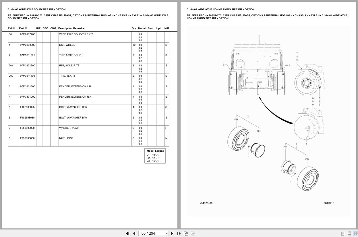 Mitsubishi Forklift FB15KRT PAC Chassis Mast Options Internal Hosing Europe Parts Catalog 98754 37010 (2)