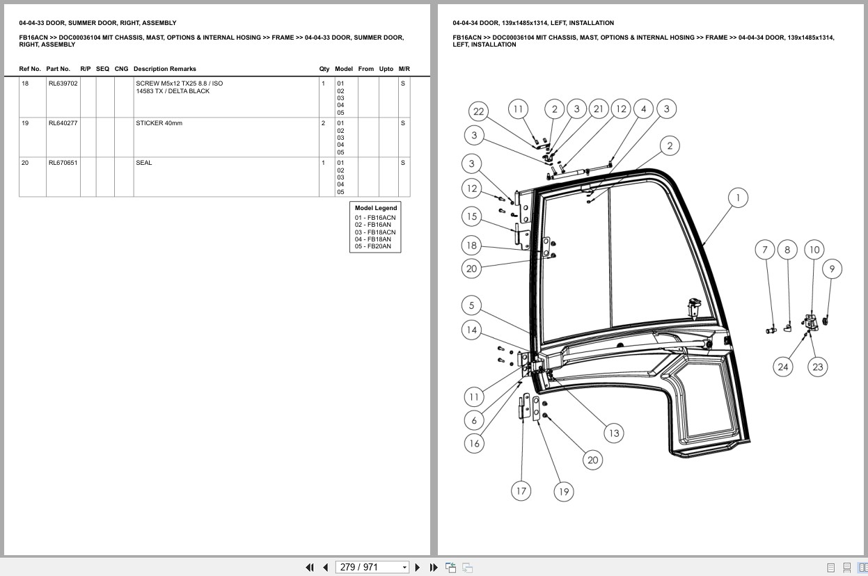 Mitsubishi Forklift FB16ACN Chassis Mast Options Internal Hosing Europe Parts Catalog DOC00036104 (2)