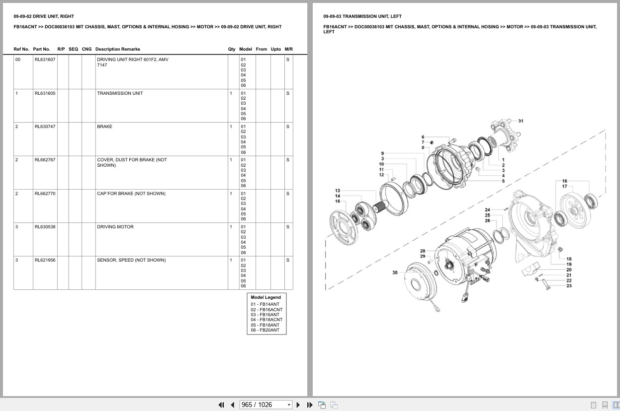 Mitsubishi Forklift FB16ACNT Chassis Mast Options Internal Hosing Europe Parts Catalog DOC00036103 (2)