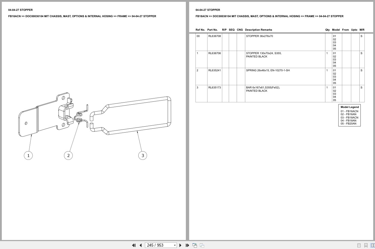 Mitsubishi Forklift FB18ACN Chassis Mast Options Internal Hosing Europe Parts Catalog DOC00036104 (2)
