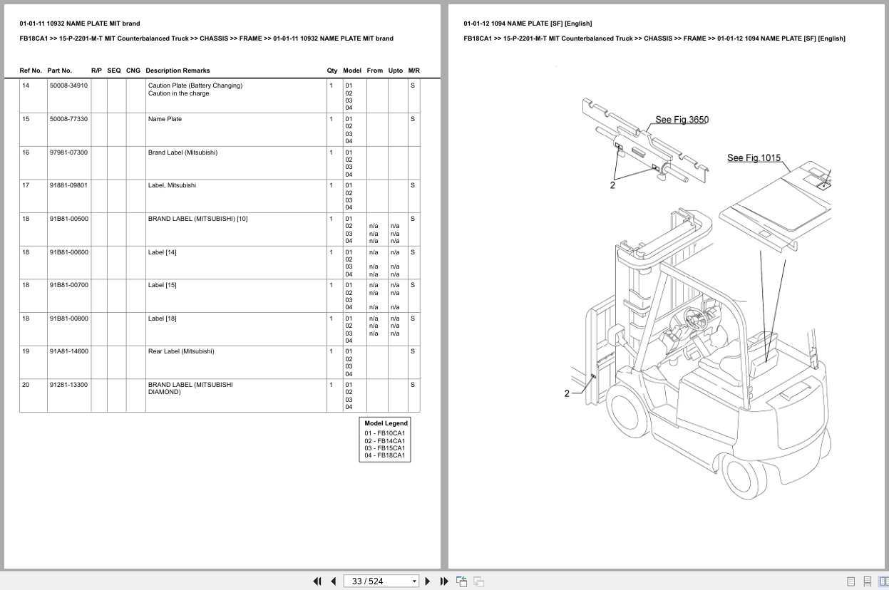 Mitsubishi Forklift FB18CA1 Europe Parts Catalog (2)