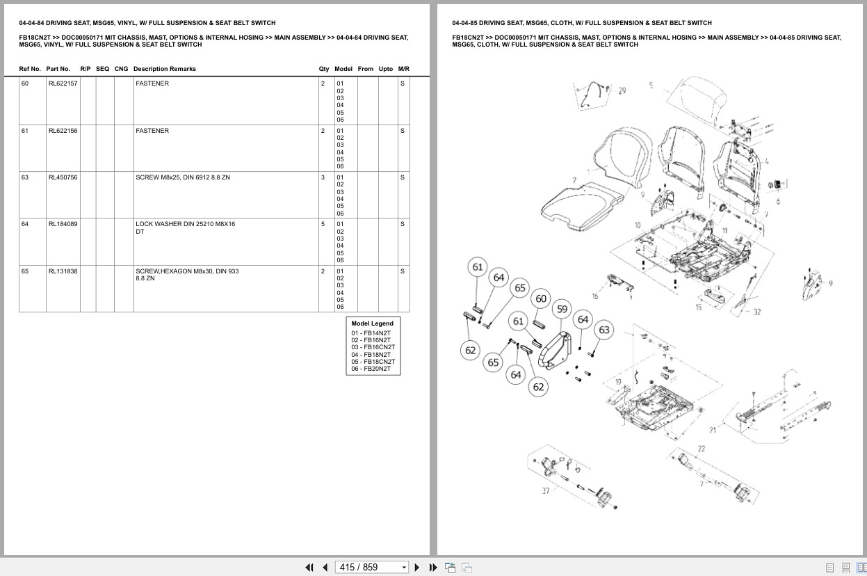 Mitsubishi Forklift FB18CN2T Chassis Mast Options Internal Hosing Europe Parts Catalog DOC00050171 (2)