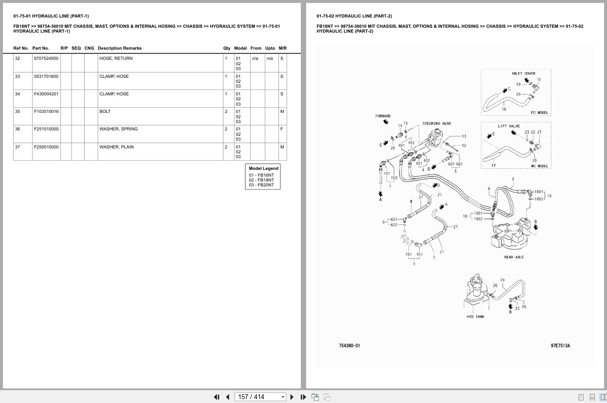Mitsubishi Forklift FB18NT Chassis Mast Options Internal Hosing Europe Parts Catalog 98754 36010 (2)