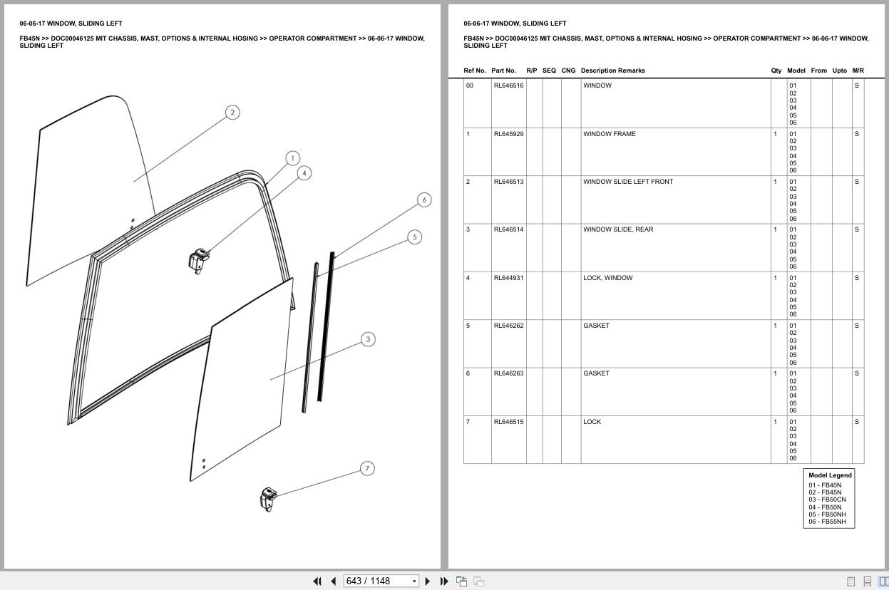 Mitsubishi Forklift FB45N Chassis Mast Options Internal Hosing Europe Parts Catalog DOC00046125 (2)
