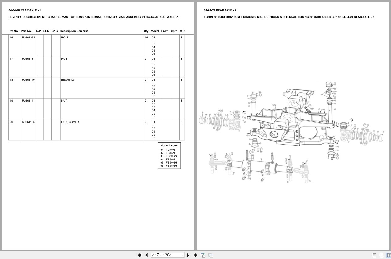 Mitsubishi Forklift FB50N Chassis Mast Options Internal Hosing Europe Parts Catalog DOC00046125 (2)