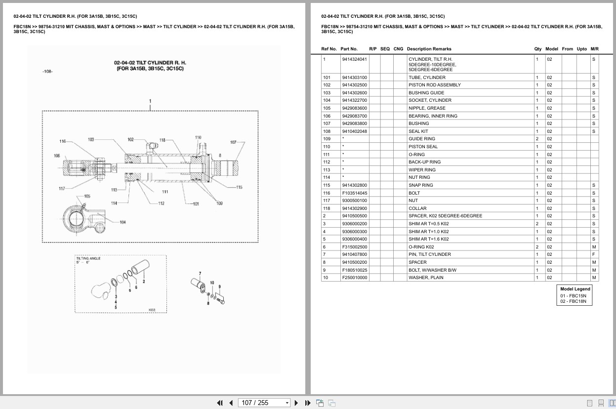 Mitsubishi Forklift FBC18N Chassis Mast Options Europe Parts Catalog 98754 31210 (2)