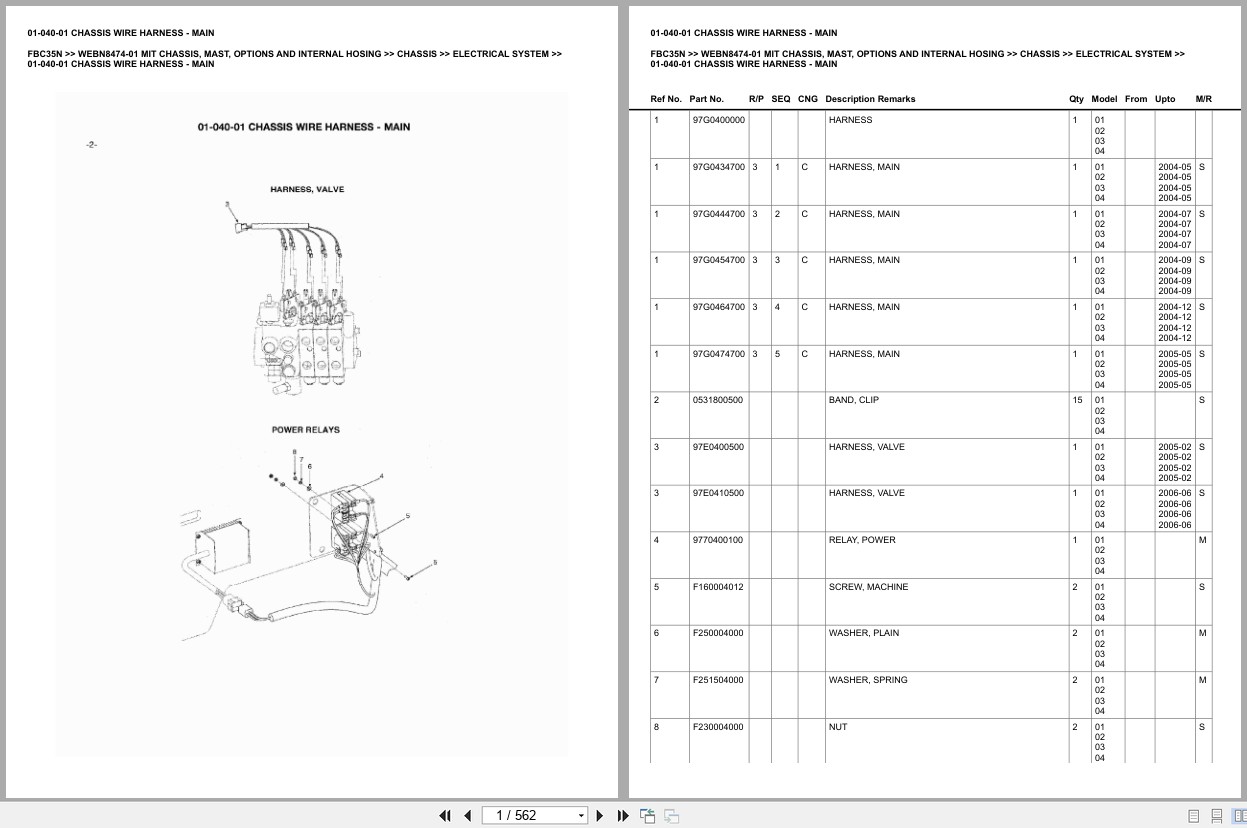 Mitsubishi Forklift FBC35N Chassis Mast Options Internal Hosing Europe Parts Catalog WEBN8474 01 (1)