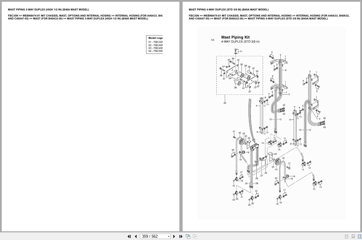 Mitsubishi Forklift FBC35N Chassis Mast Options Internal Hosing Europe Parts Catalog WEBN8474 01 (2)