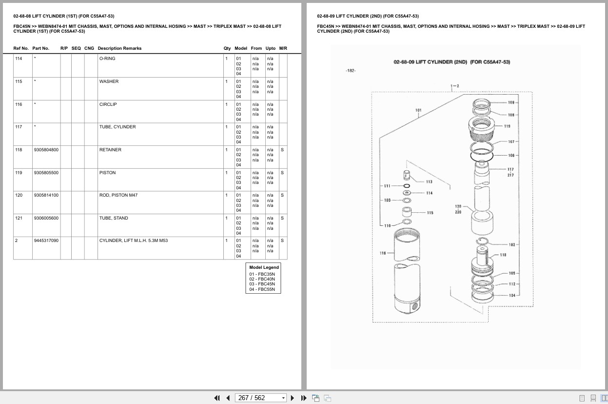 Mitsubishi Forklift FBC45N Chassis Mast Options Internal Hosing Europe Parts Catalog WEBN8474 01 (2)