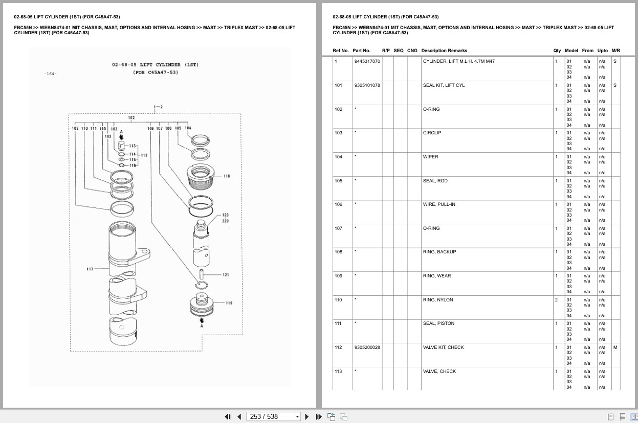 Mitsubishi Forklift FBC55N Chassis Mast Options Internal Hosing Europe Parts Catalog WEBN8474 01 (2)