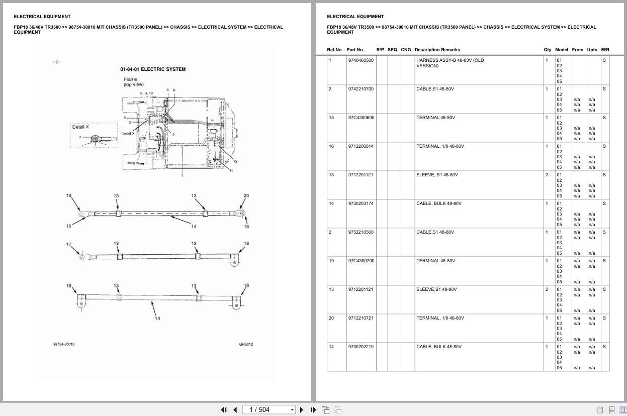 Mitsubishi Forklift FBP18 36V 48V TR3500 Chassis Europe Parts Catalog 98754 30010 (1)