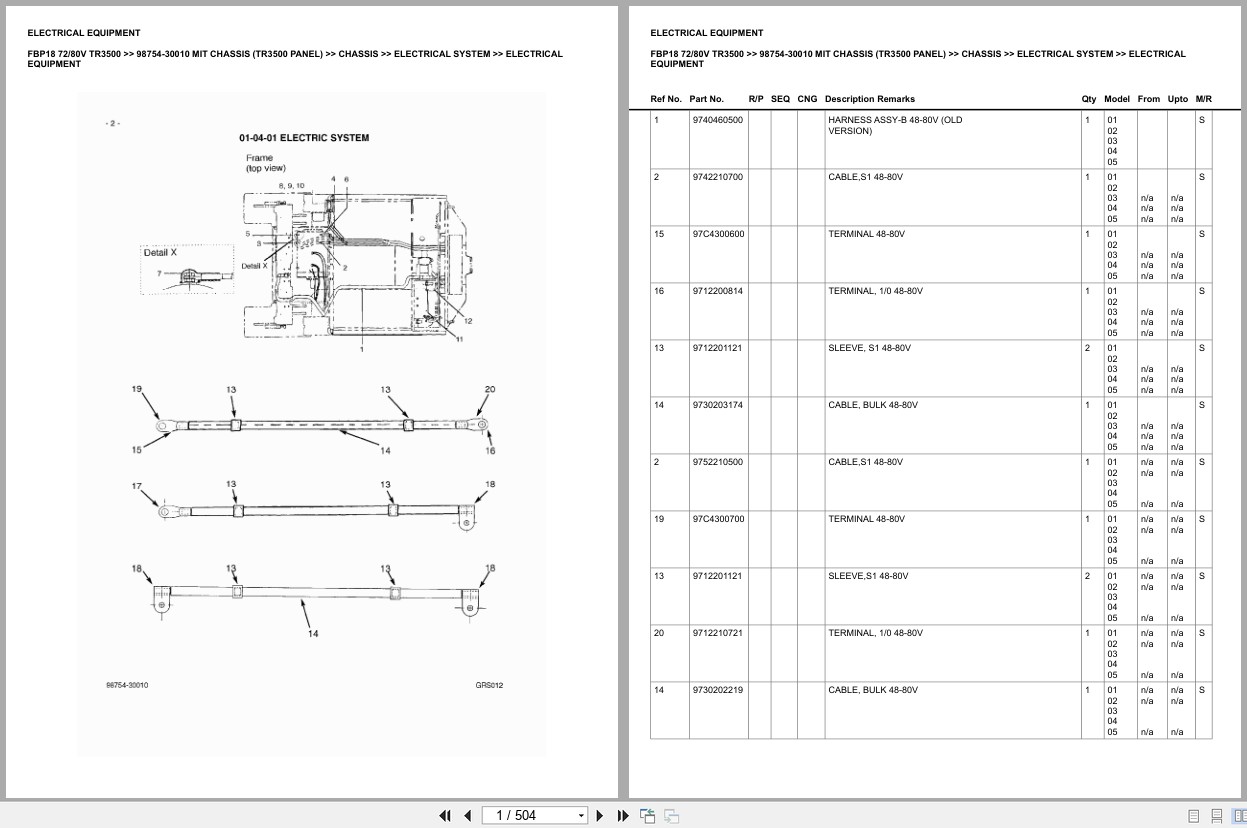 Mitsubishi Forklift FBP18 72V 80V TR3500 Chassis Europe Parts Catalog 98754 30010 (1)