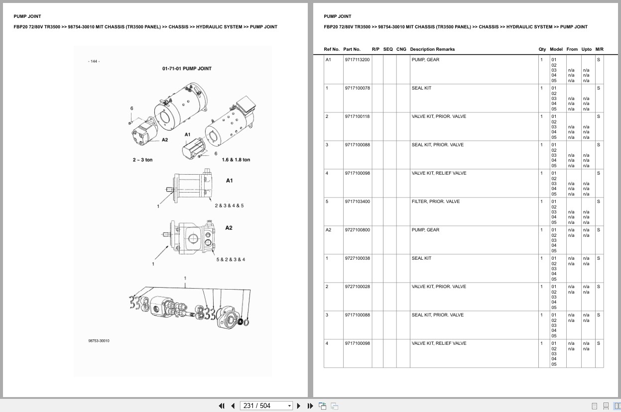 Mitsubishi Forklift FBP20 72V 80V TR3500 Chassis Europe Parts Catalog 98754 30010 (2)