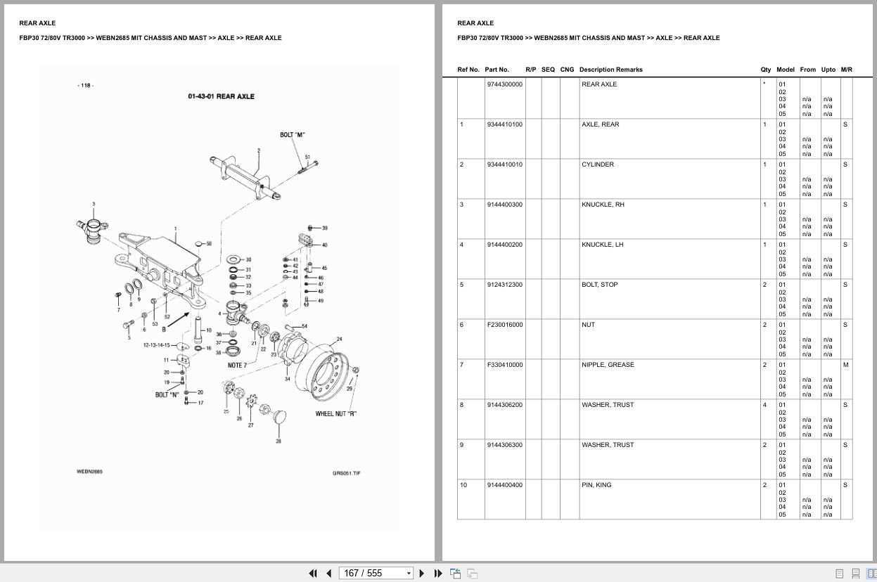 Mitsubishi Forklift FBP30 72V 80V TR3000 Chassis Mast Europe Parts Catalog WEBN2685 (2)