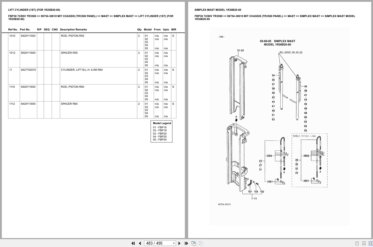 Mitsubishi Forklift FBP30 72V 80V TR3500 Chassis Europe Parts Catalog 98754 30010 (2)