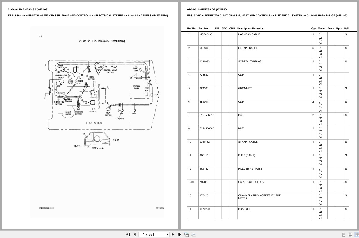 Mitsubishi Forklift FBS13 36V Chassis Mast Controls Europe Parts Catalog WEBN2729 01 (1)