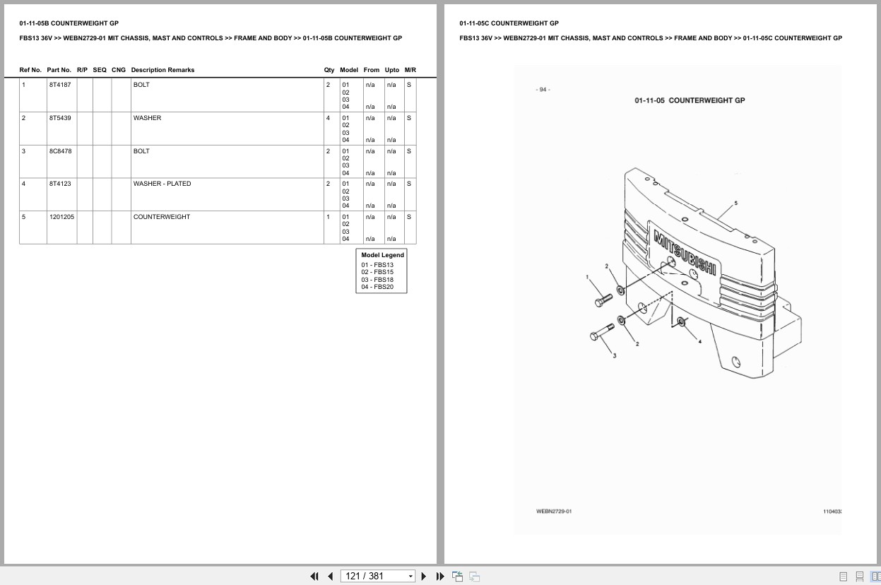Mitsubishi Forklift FBS13 36V Chassis Mast Controls Europe Parts Catalog WEBN2729 01 (2)