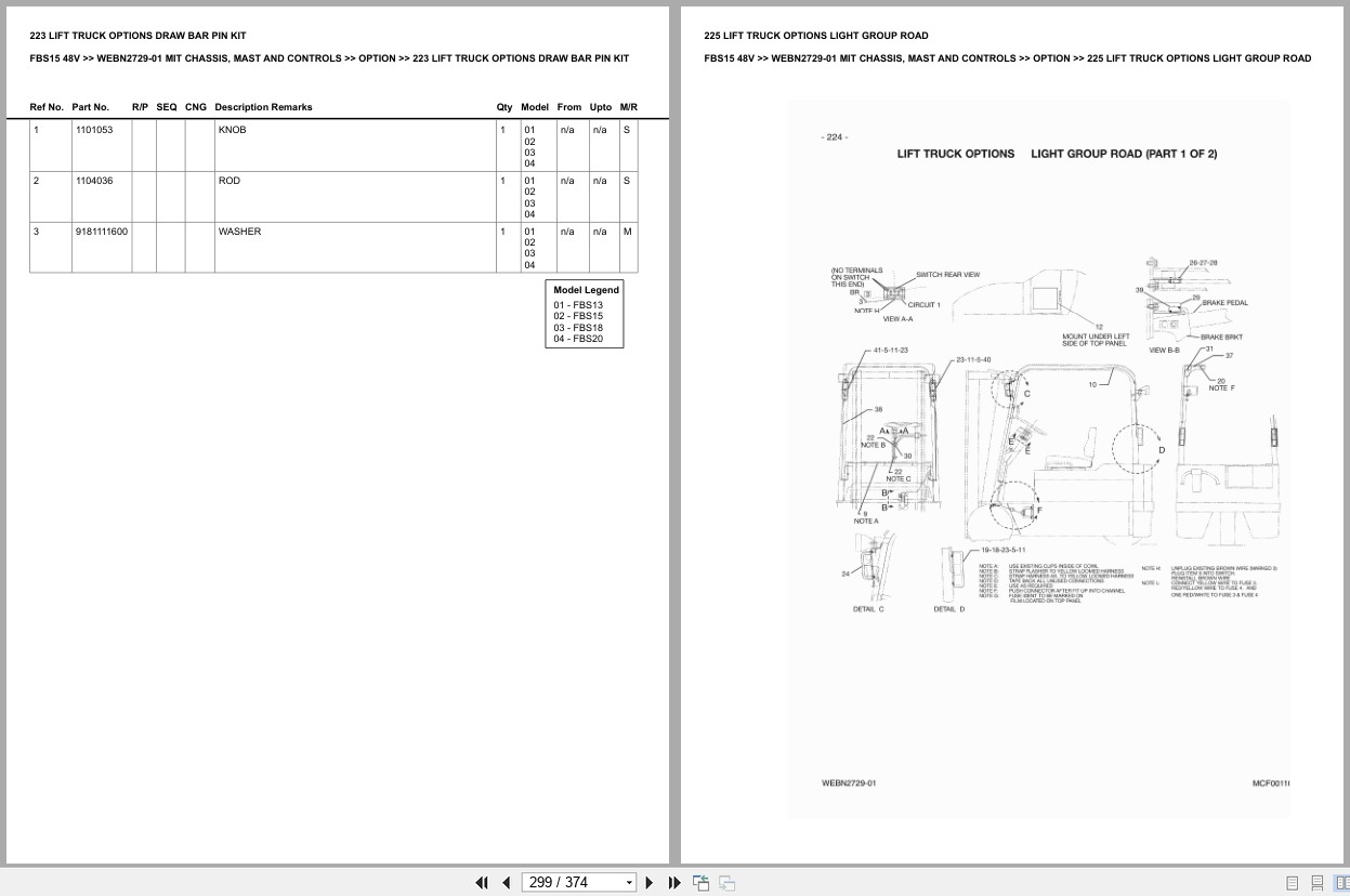 Mitsubishi Forklift FBS15 48V Chassis Mast Controls Europe Parts Catalog WEBN2729 01 (2)