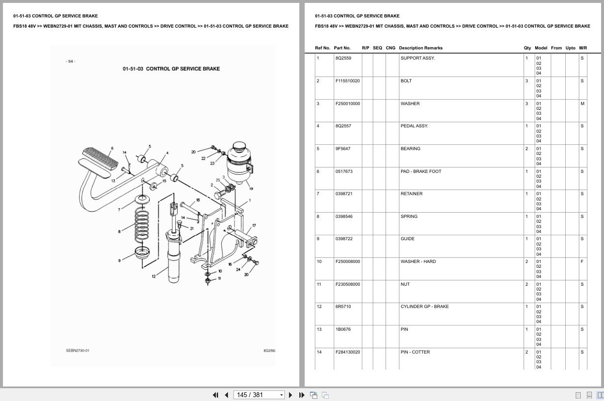 Mitsubishi Forklift FBS18 48V Chassis Mast Controls Europe Parts Catalog WEBN2729 01 (2)