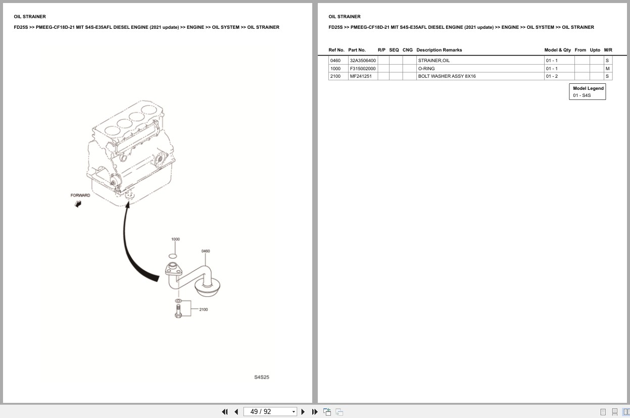 Mitsubishi Forklift FD25S S4S E35AFL Diesel Engine Update 2021 Europe Parts Catalog PMEEG CF18D 21 (2)