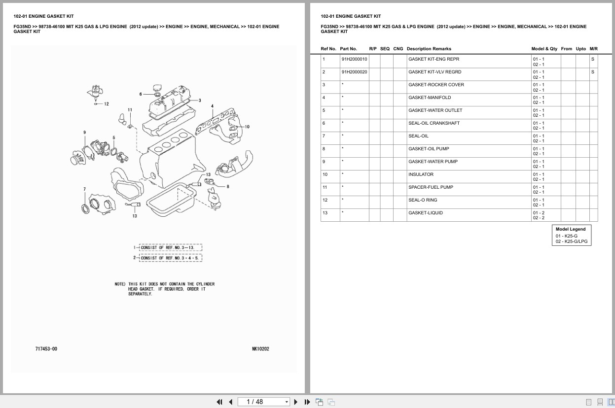 Mitsubishi Forklift FG35ND K25 GAS LPG Engine Update 2012 Europe Parts Catalog 98738 46100 (1)