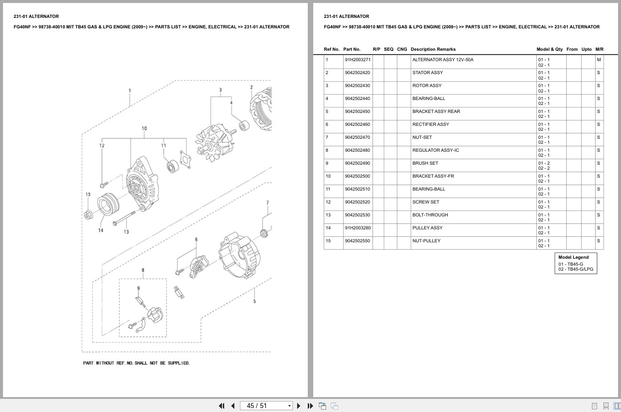 Mitsubishi Forklift FG40NF TB45 GAS LPG Engine (2009 ) Europe Parts Catalog 98738 40010 (2)