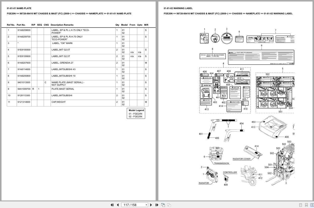 Mitsubishi Forklift FGE20N Europe Parts Catalog (2)