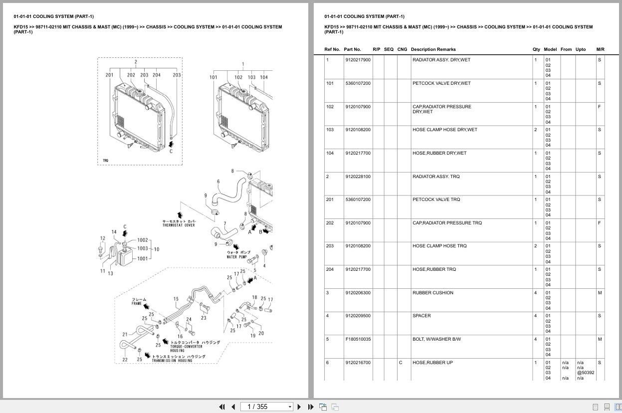 Mitsubishi Forklift KFD15 Chassis Mast MC (1999 ) Europe Parts Catalog 98711 02110 (1)