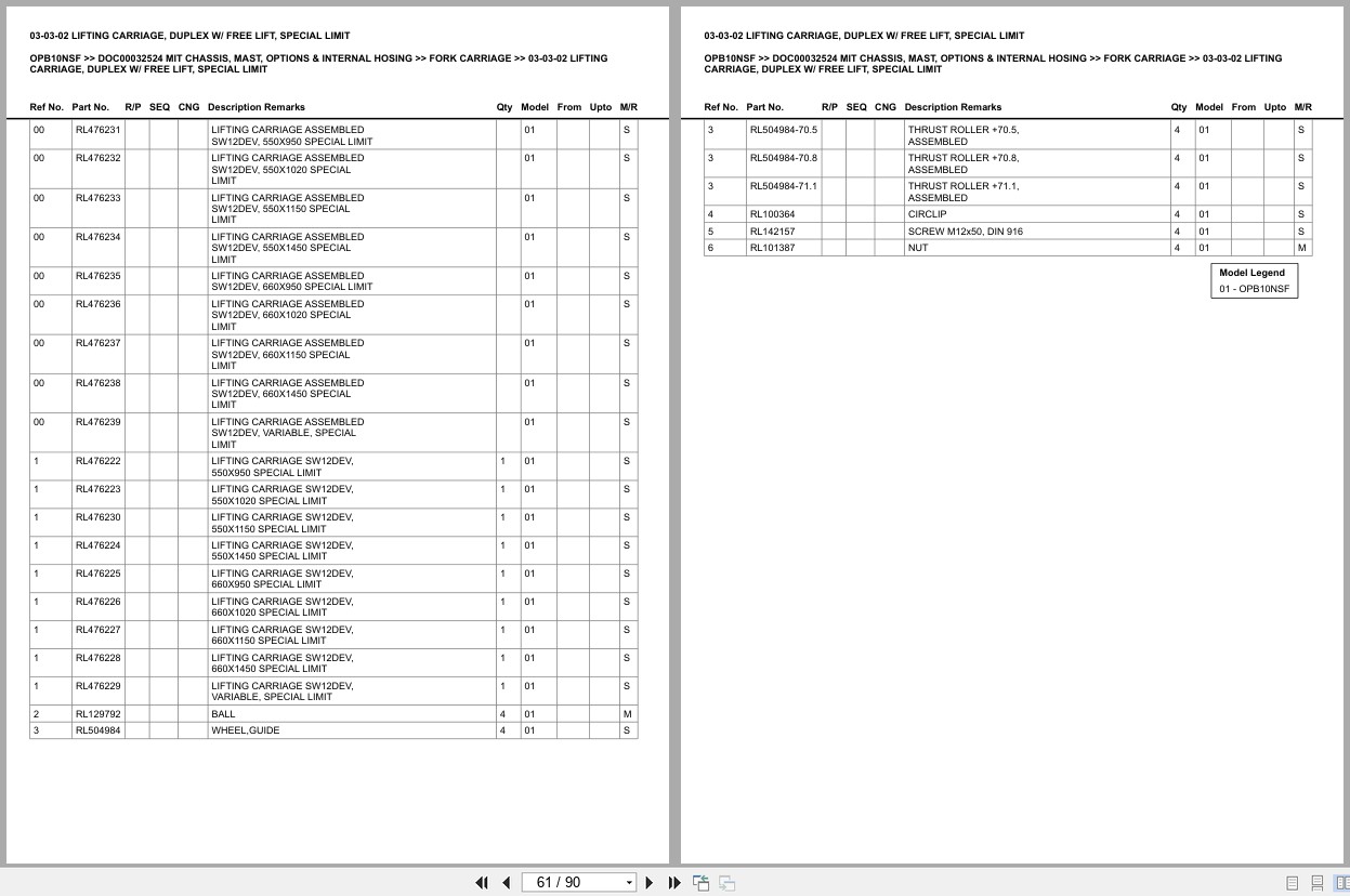 Mitsubishi Forklift OPB10NSF Chassis Mast Options Internal Hosing Europe Parts Catalog DOC00032524 (2)