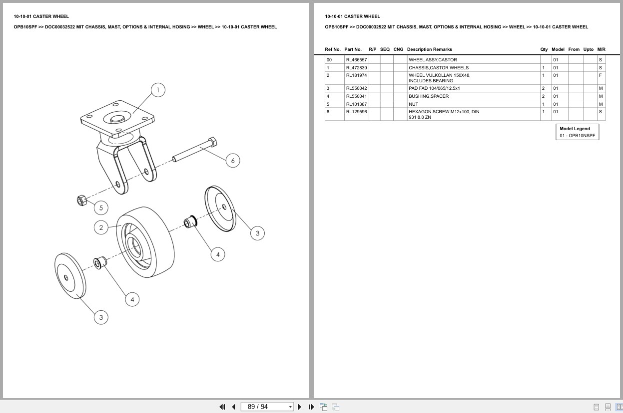 Mitsubishi Forklift OPB10SPF Chassis Mast Options Internal Hosing Europe Parts Catalog DOC00032522 (2)