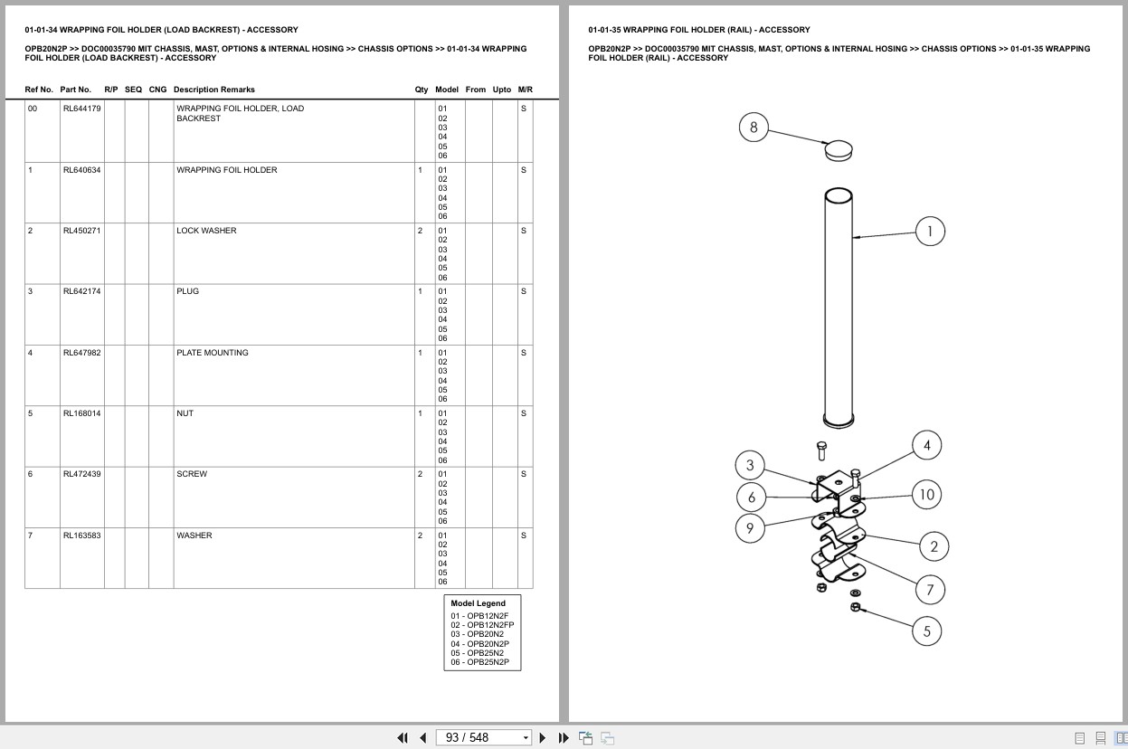 Mitsubishi Forklift OPB20N2P Chassis Mast Options Internal Hosing Europe Parts Catalog DOC00035790 (2)
