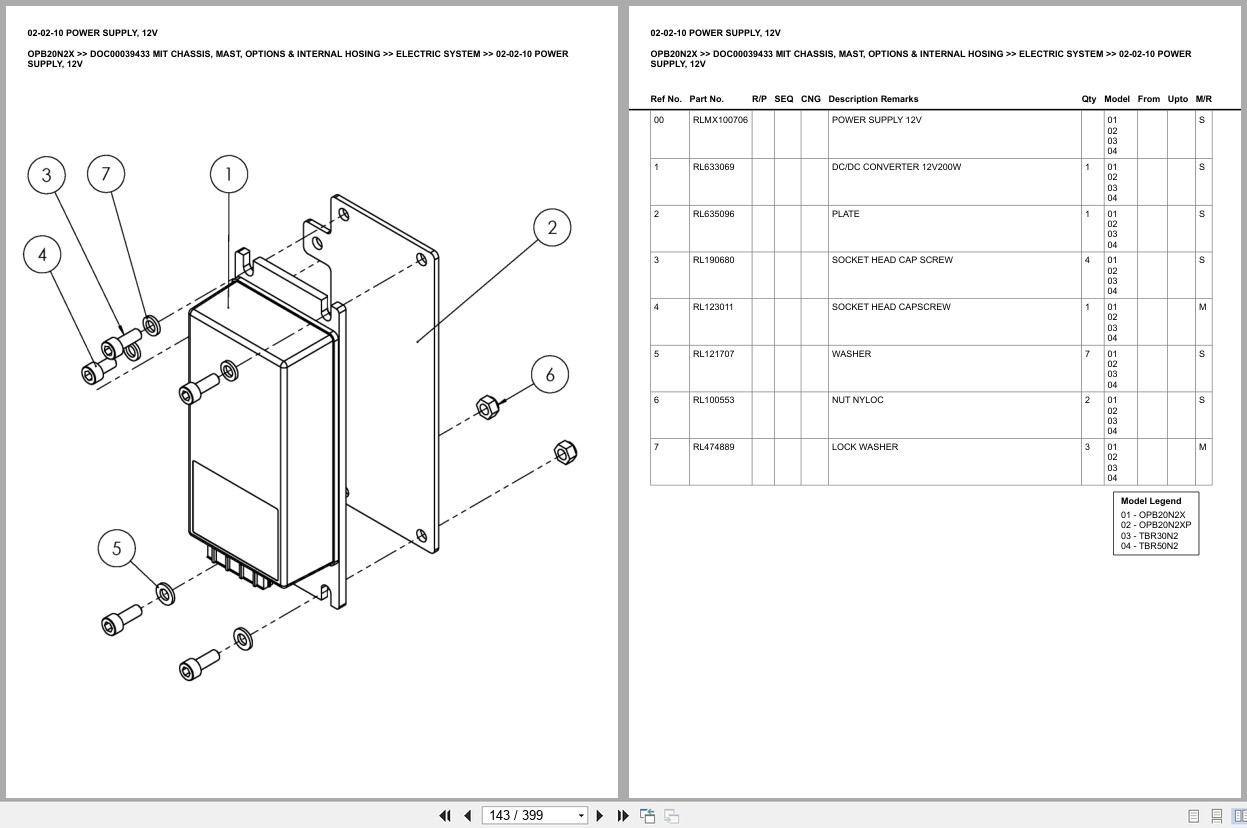Mitsubishi Forklift OPB20N2X Chassis Mast Options Internal Hosing Europe Parts Catalog DOC00039433 (2)