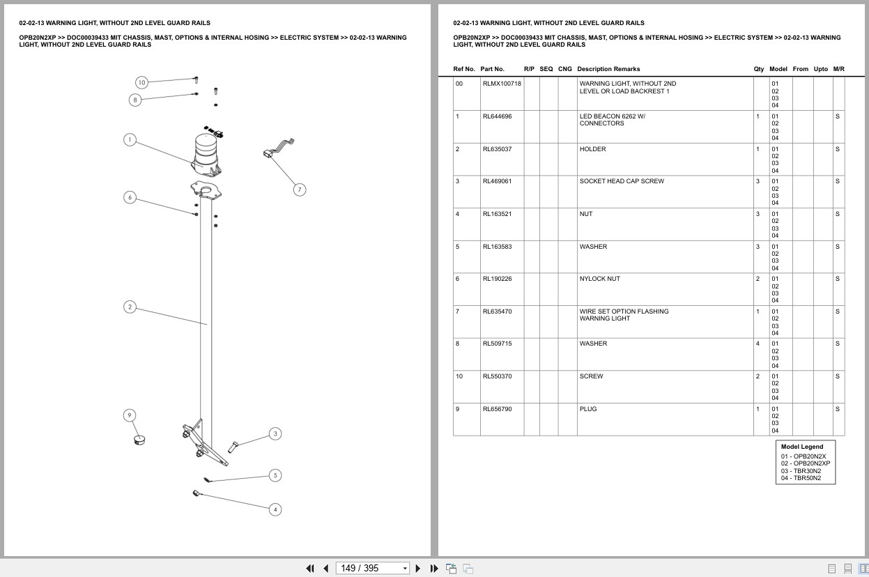 Mitsubishi Forklift OPB20N2XP Chassis Mast Options Internal Hosing Europe Parts Catalog DOC00039433 (2)