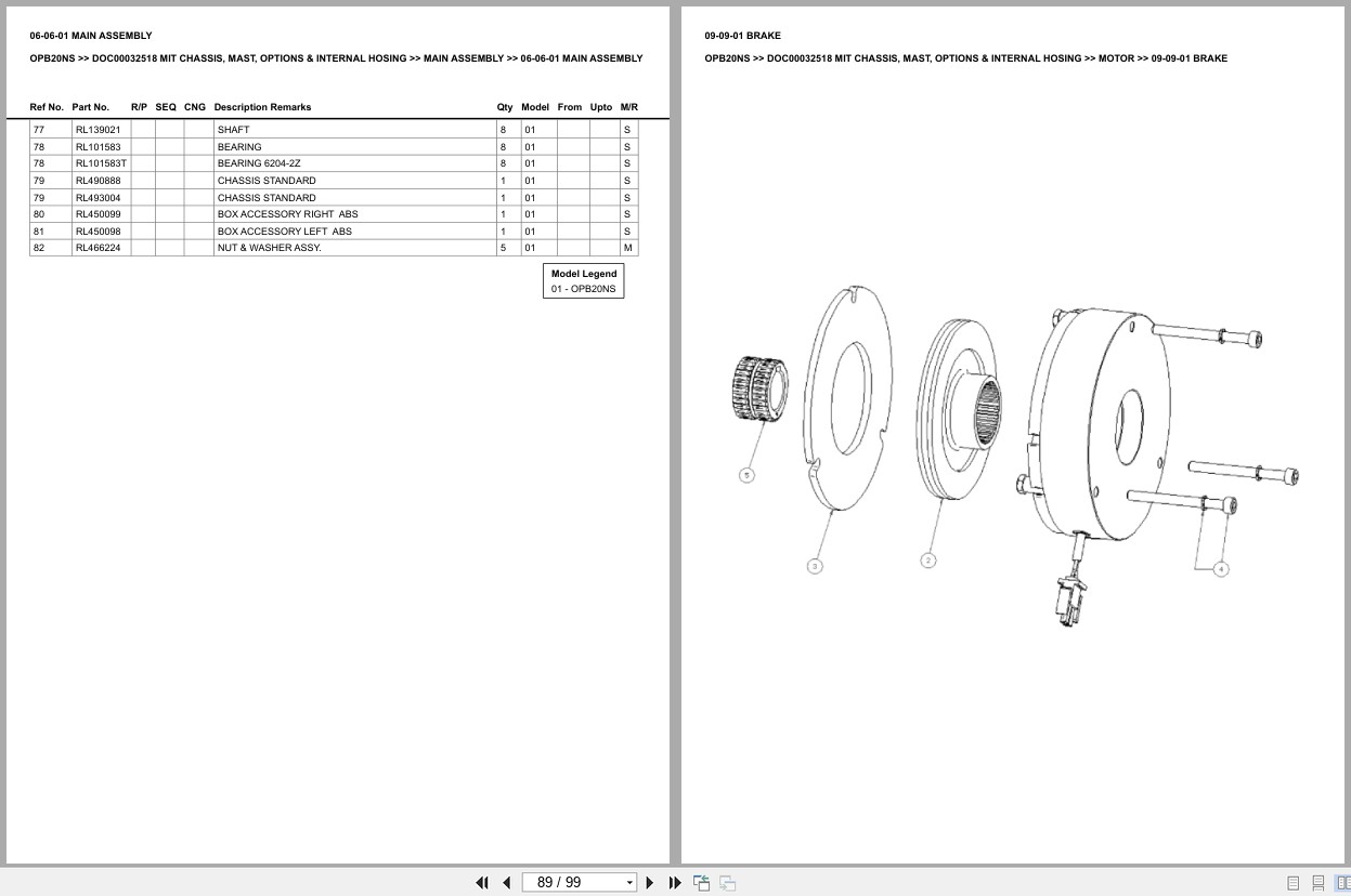 Mitsubishi Forklift OPB20NS Chassis Mast Options Internal Hosing Europe Parts Catalog DOC00032518 (2)