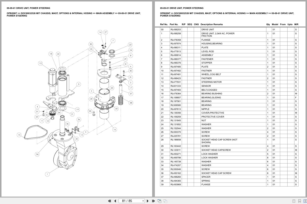 Mitsubishi Forklift OPB20NT Chassis Mast Options Internal Hosing Europe Parts Catalog DOC00032526 (2)