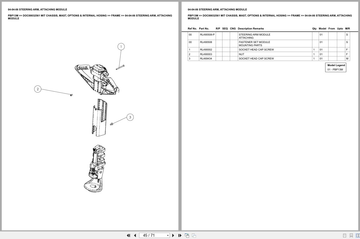 Mitsubishi Forklift PBP13M Chassis Mast Options Internal Hosing Europe Parts Catalog DOC00032561 (2)