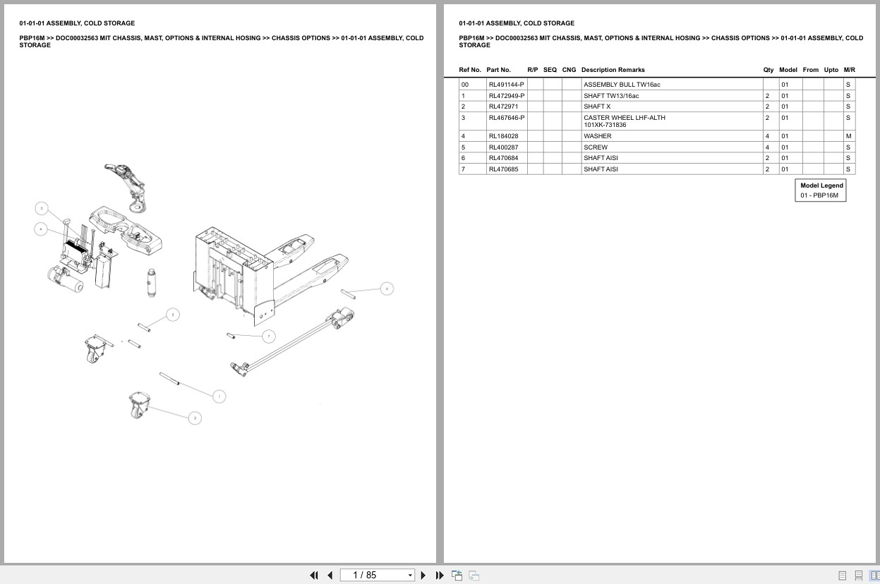 Mitsubishi Forklift PBP16M Chassis Mast Options Internal Hosing Europe Parts Catalog DOC00032563 (1)