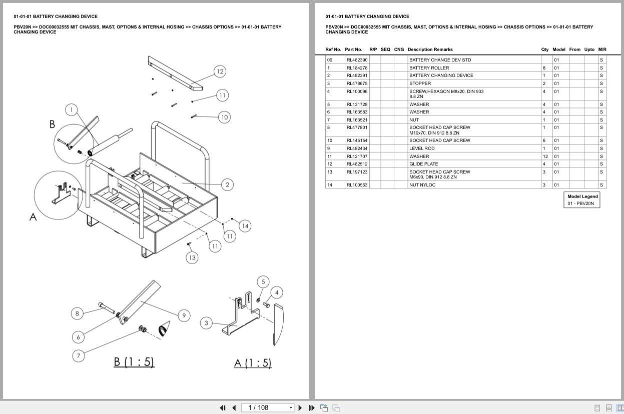 Mitsubishi Forklift PBV20N Chassis Mast Options Internal Hosing Europe Parts Catalog DOC00032555 (1)