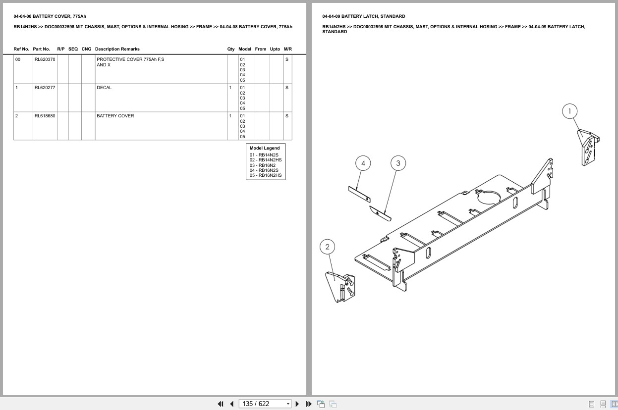 Mitsubishi Forklift RB14N2HS Chassis Mast Options Internal Hosing Europe Parts Catalog DOC00032598 (2)