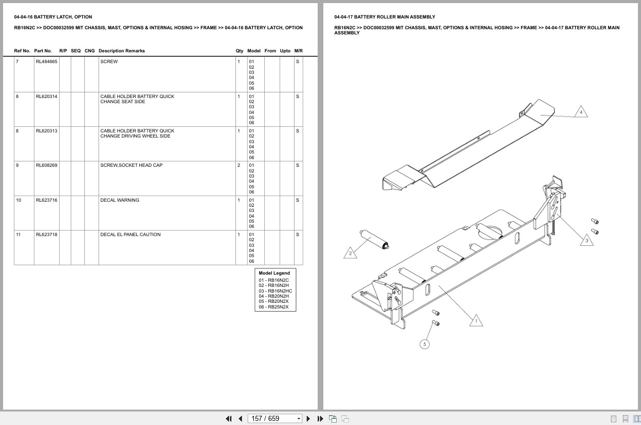 Mitsubishi Forklift RB16N2C Chassis Mast Options Internal Hosing Europe Parts Catalog DOC00032599 (2)
