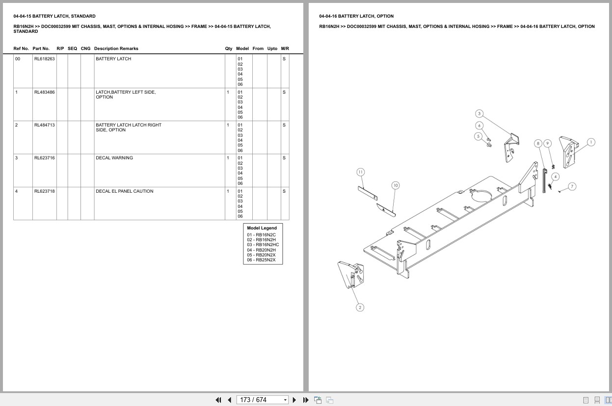 Mitsubishi Forklift RB16N2H Chassis Mast Options Internal Hosing Europe Parts Catalog DOC00032599 (2)