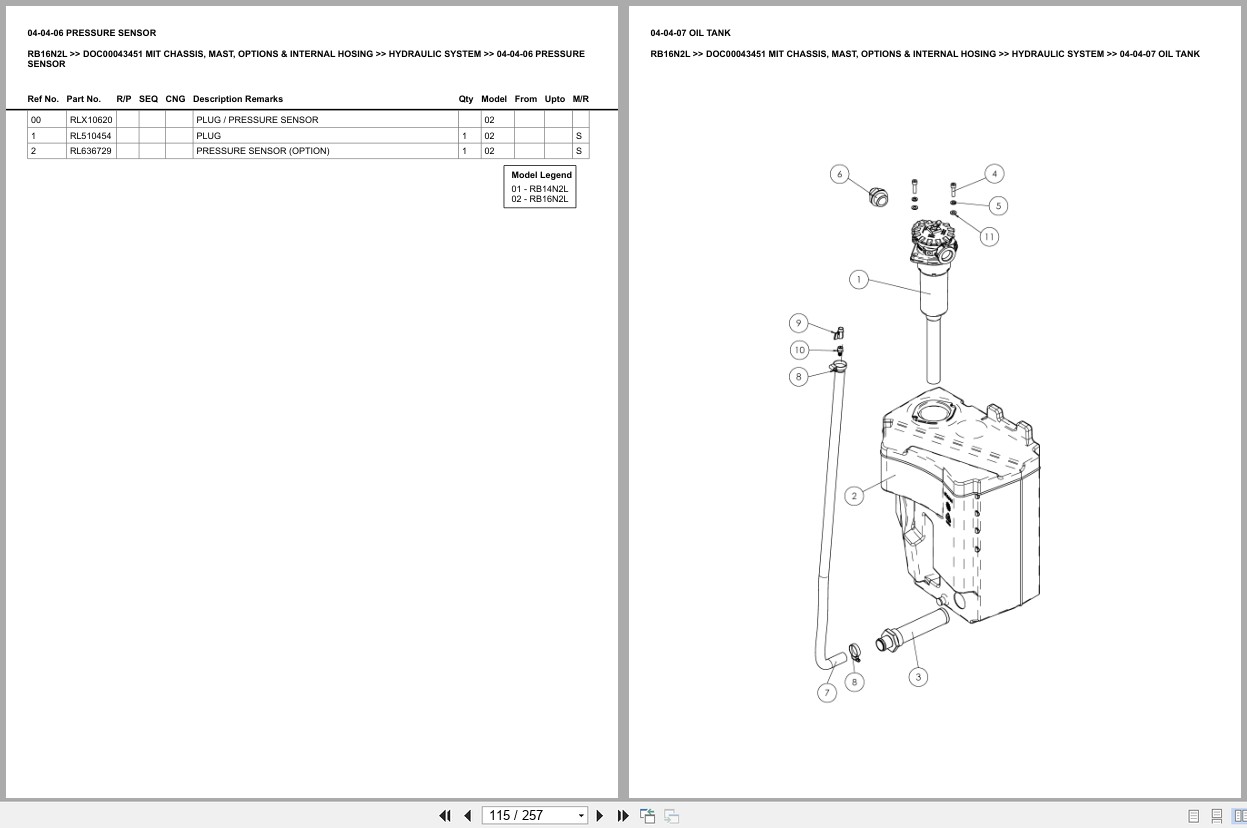 Mitsubishi Forklift RB16N2L Chassis Mast Options Internal Hosing Europe Parts Catalog DOC00043451 (2)