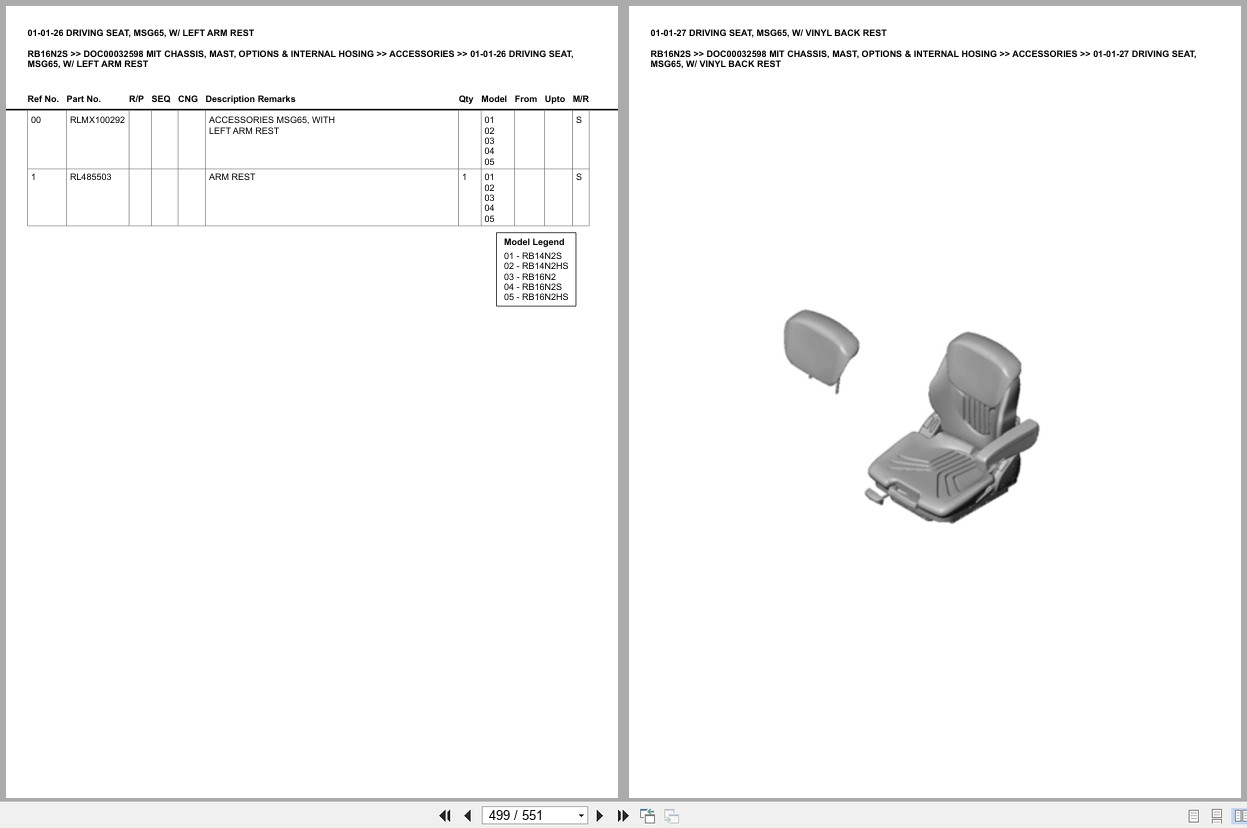 Mitsubishi Forklift RB16N2S Chassis Mast Options Internal Hosing Europe Parts Catalog DOC00032598 (2)