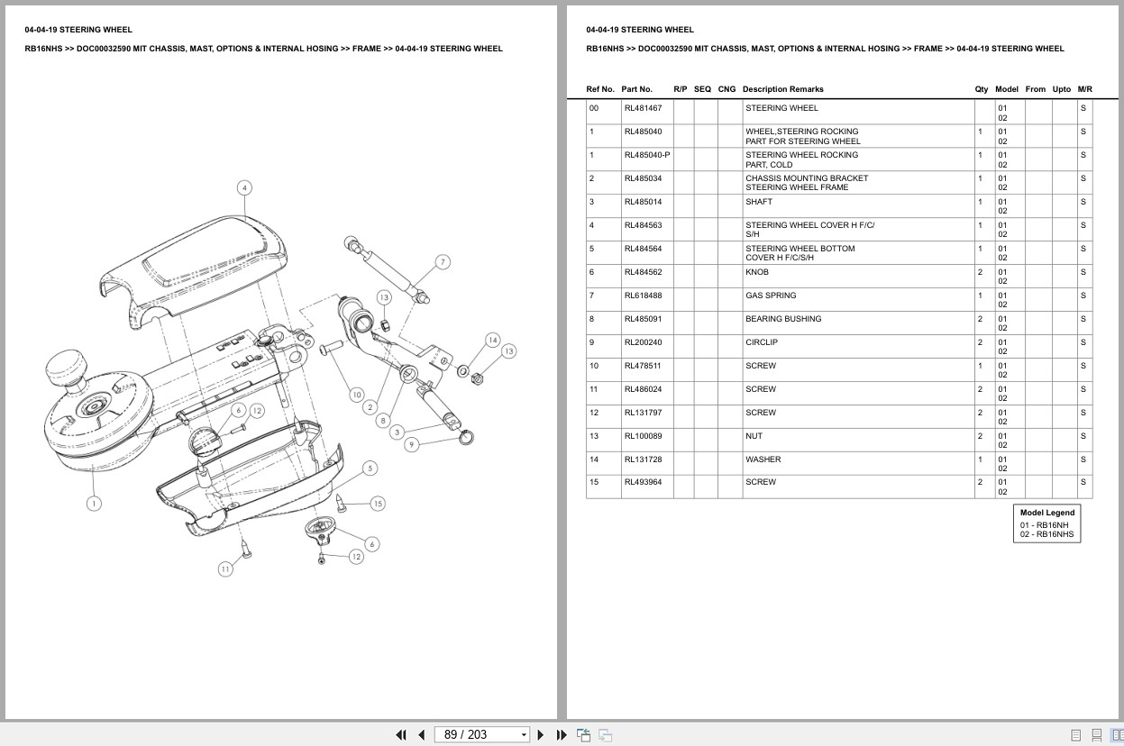 Mitsubishi Forklift RB16NHS Chassis Mast Options Internal Hosing Europe Parts Catalog DOC00032590 (2)