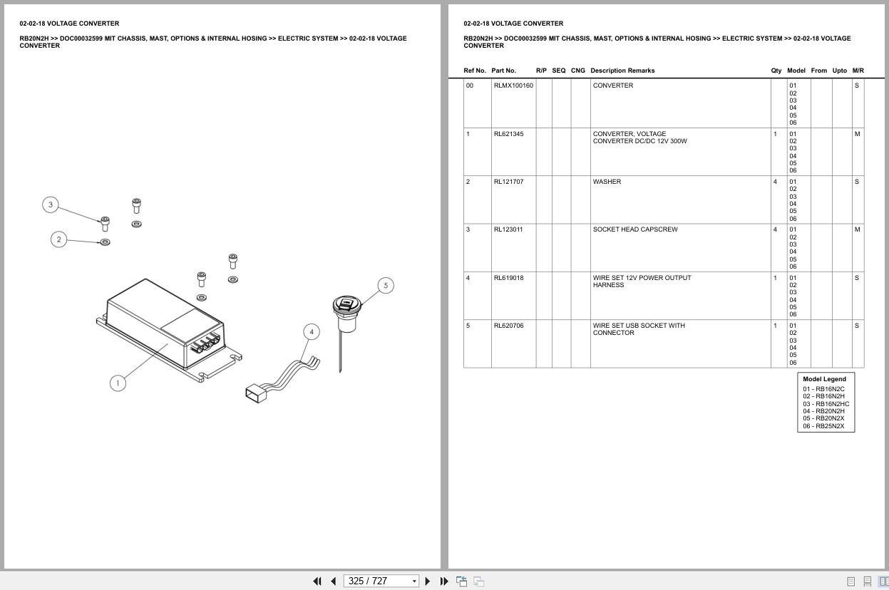 Mitsubishi Forklift RB20N2H Chassis Mast Options Internal Hosing Europe Parts Catalog DOC00032599 (2)