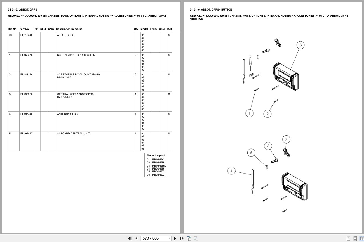 Mitsubishi Forklift RB20N2X Chassis Mast Options Internal Hosing Europe Parts Catalog DOC00032599 (2)