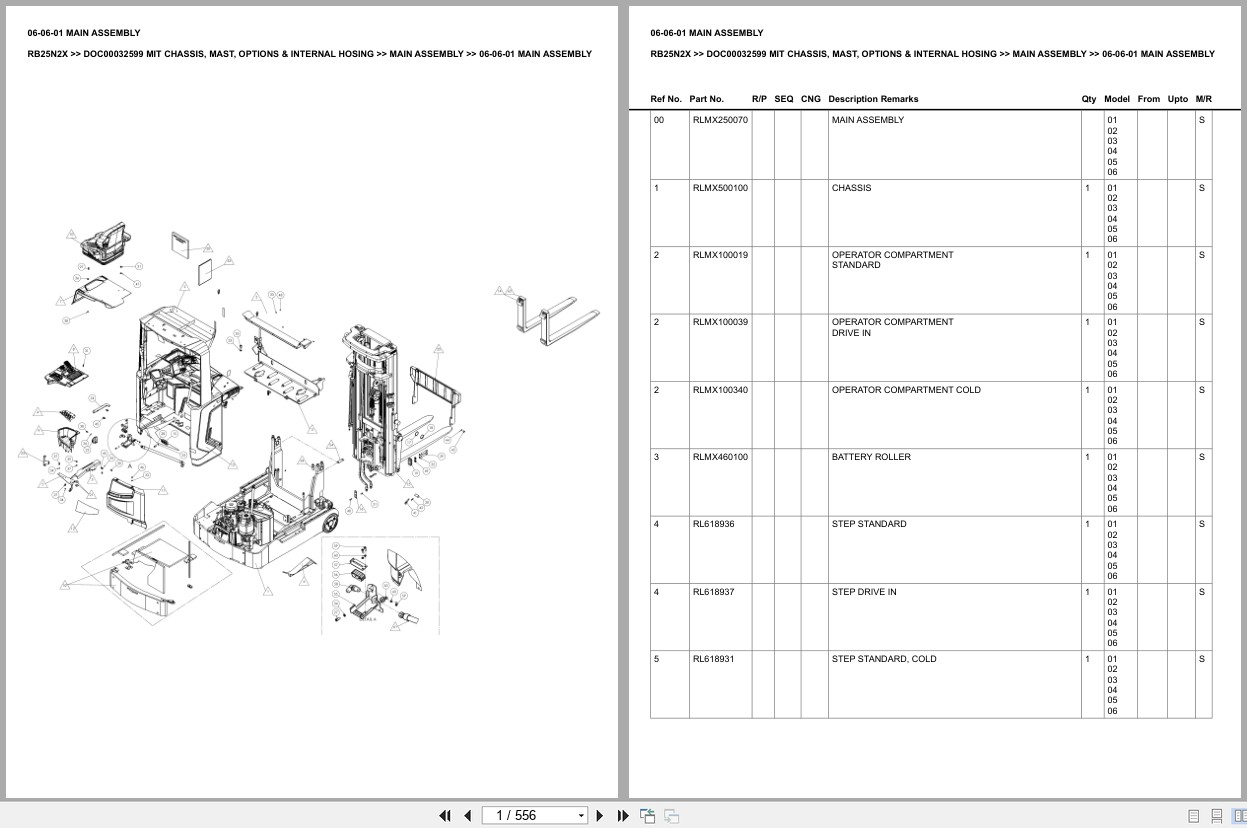 Mitsubishi Forklift RB25N2X Chassis Mast Options Internal Hosing Europe Parts Catalog DOC00032599 (1)